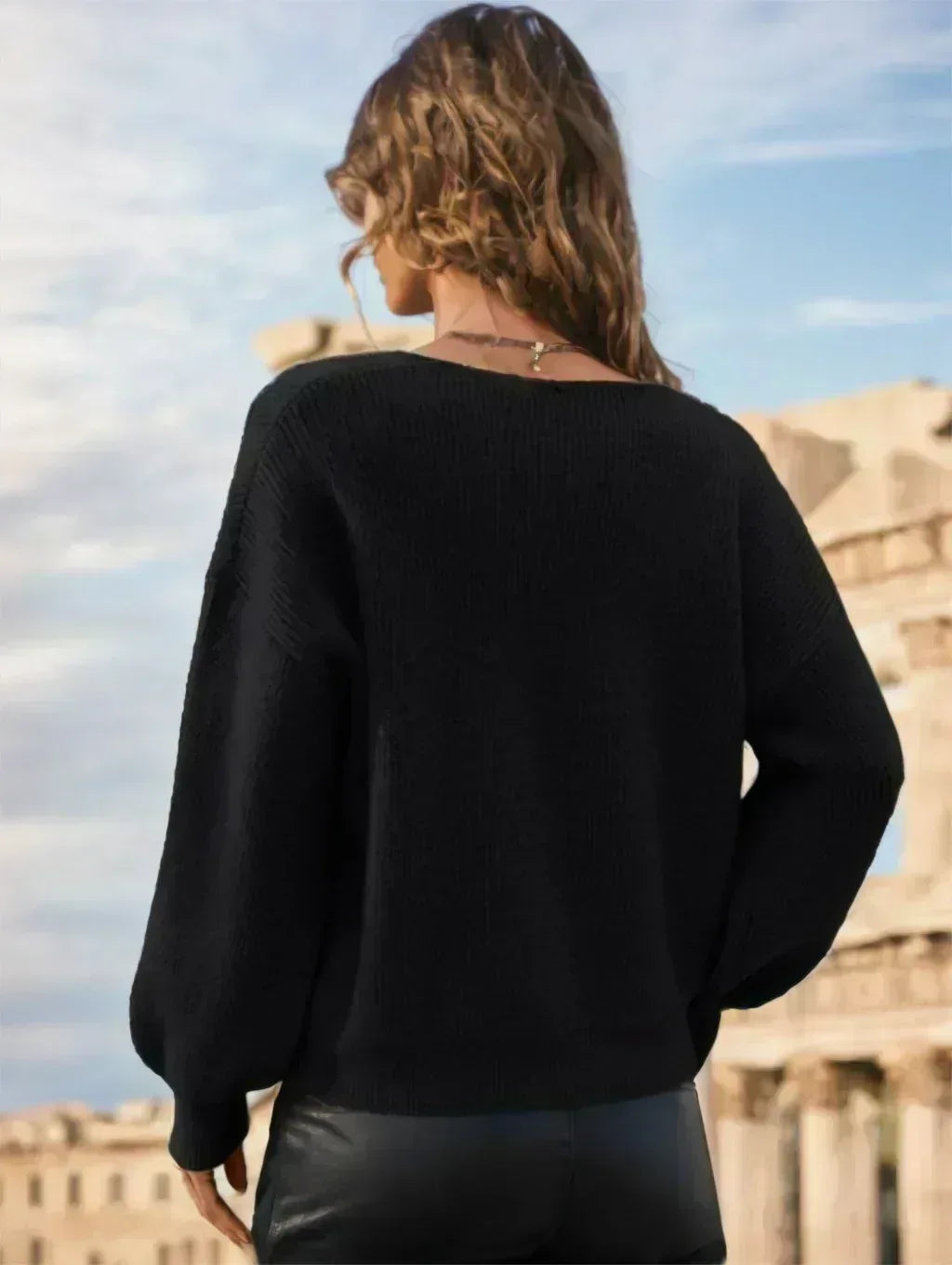 A Solid-color Long-sleeved Top With A Large Collar For Ladies - DanaFashionstore