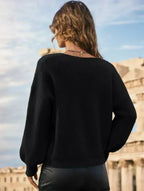 A Solid-color Long-sleeved Top With A Large Collar For Ladies - DanaFashionstore
