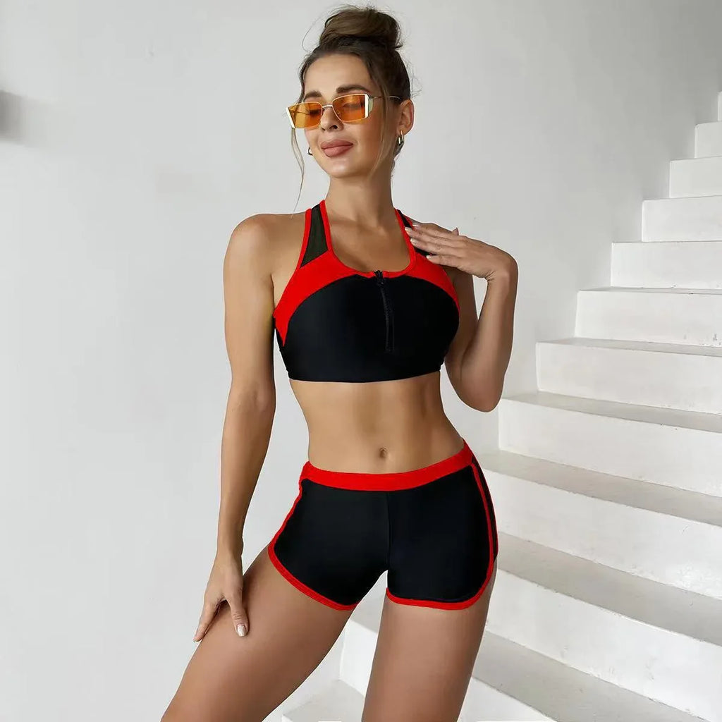 Matching Front Chest Zipper Sports Racing Foreign Trade Swimsuit - DanaFashionstore