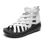 New Ethnic Style Retro Wedge Sandals Women's Casual Bag Heel Sandal Boots Cowhide Fish Mouth Sandals - DanaFashionstore