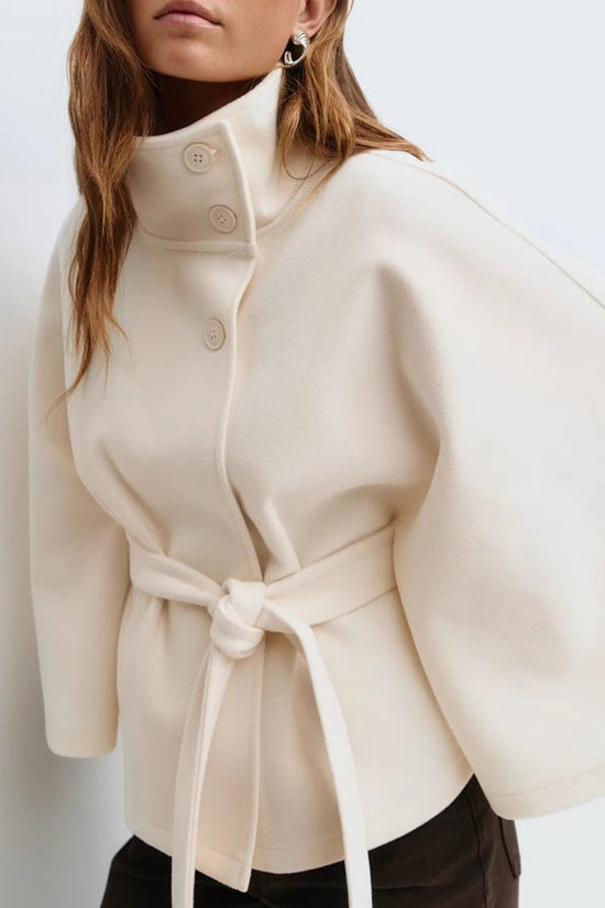 Winter High Neck Batwing Sleeve Coat With Belt Fashion Loose Elegant Button Top Trench Coat For Women Clothing