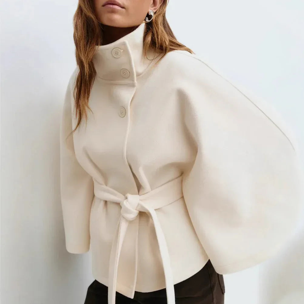 Winter High Neck Batwing Sleeve Coat With Belt Fashion Loose Elegant Button Top Trench Coat For Women Clothing - DanaFashionstore
