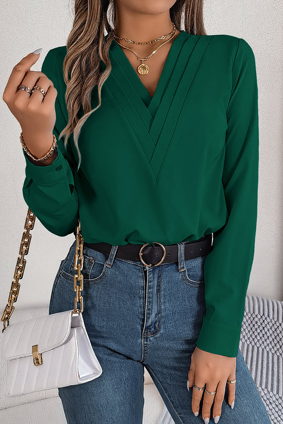 Fashion V-Neck Long Sleeve Shirt Elegant Commuter Solid Blouse Office Women's Clothing