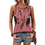 Women's Feather Print Vest Summer Print - DanaFashionstore