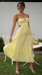 Women's V-neck Sleeveless Solid Color Stitching Big Swing Long Dress