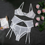 Pink Breast-exposed Hip Sexy Lingerie Three-piece Set New Hollow-out Beautiful Style Hip-exposed Hot - DanaFashionstore