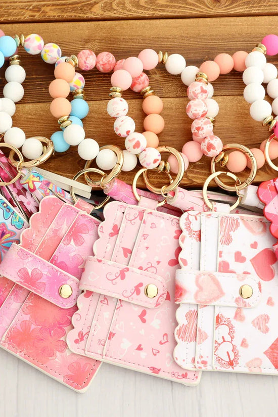 Love Polyurethane Card Holder Silica Gel Key Chain European And American Printed Silicone Beads Bracelet Women's Wallet - DanaFashionstore