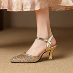 Closed Toe Back Empty Ankle-strap Buckle Sandals Women's Silver High Heel - DanaFashionstore
