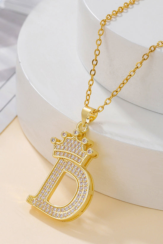 1PCS Fashionable Gold Diamond Crown Uppercase Letter Popular Pendant Necklace Suitable For Daily Use Festivals Parties Gifts Jewelry Set