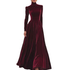 Womens Elegant Long Dress With A High Neck And Puffed Sleeves