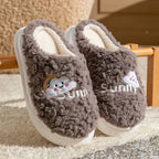 Cute Cartoon Cotton Slippers Thick Bottom Home Slippers Fashion Floor Bedroom Slipper Women Men Couples Warm House Shoes - DanaFashionstore