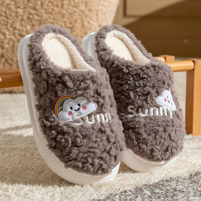 Cute Cartoon Cotton Slippers Thick Bottom Home Slippers Fashion Floor Bedroom Slipper Women Men Couples Warm House Shoes - DanaFashionstore