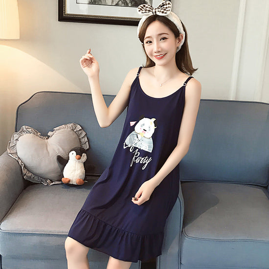Women's Loose Fashion Print Suspenders Nightgown - Dana Fashion