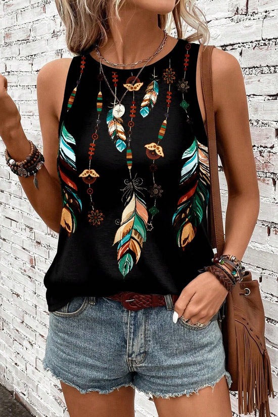Women's Feather Print Vest Summer Print