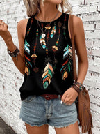 Women's Feather Print Vest Summer Print - DanaFashionstore