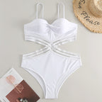 Women's Solid Color European And American Lace Up One-piece Bikini