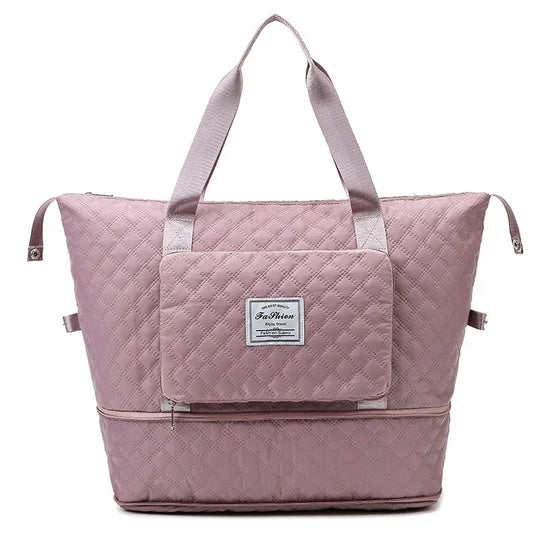 Foldable Travel Duffle Bag With Rhombus Sewing Design Large Capacity Fitness Handbag Portable Versatile Shoulder Bags Expandable Organizer - DanaFashionstore