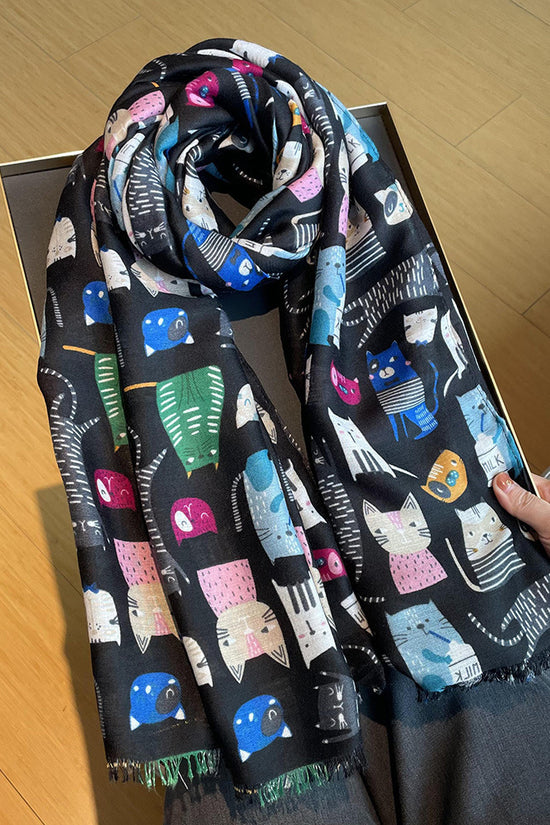 Cute Female Cat Picture Cotton And Linen Scarf