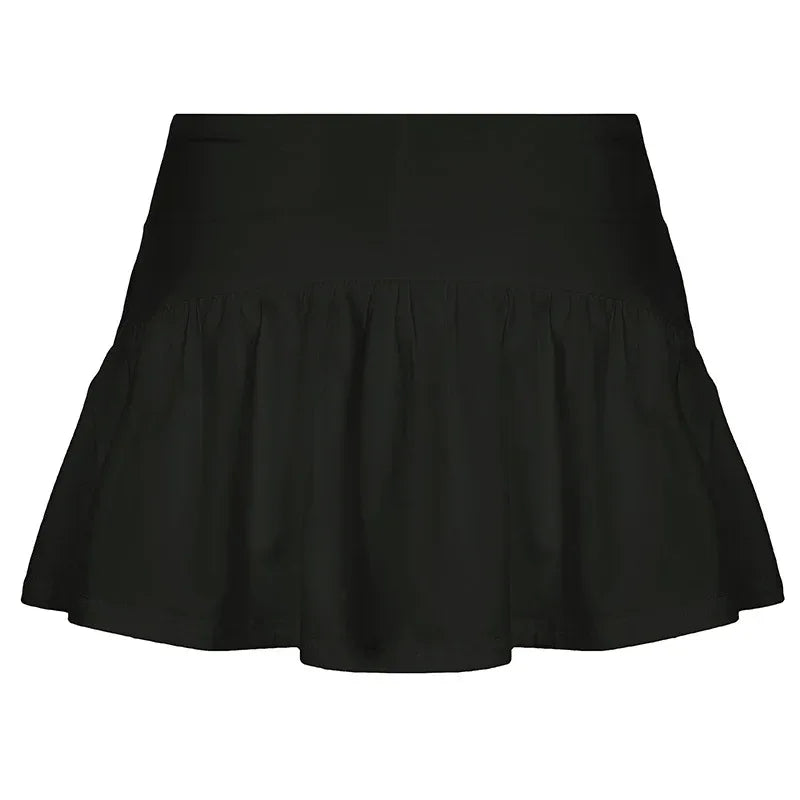 Solid Color And V-neck Hollow Out Strap Short Exercise Skirt Suit - DanaFashionstore