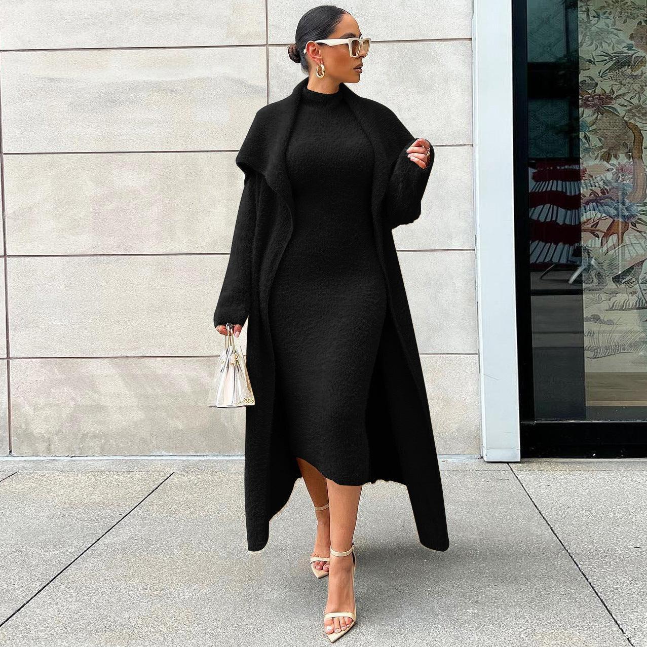 Autumn And Winter Elegant Dress Long Cardigan Velvet Two-piece Suit - DanaFashionstore