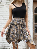 Women's Fashion Irregular High Waist Plaid Tie-Sleeve Skirt