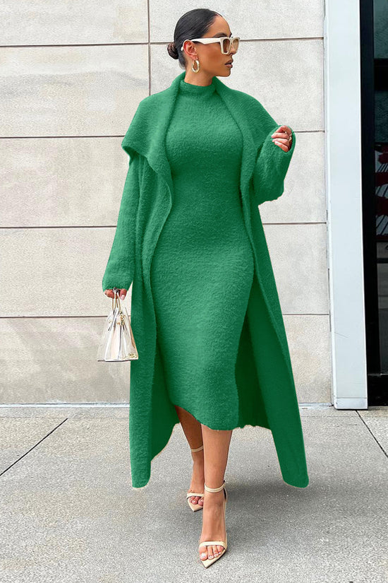 Autumn And Winter Elegant Dress Long Cardigan Velvet Two-piece Suit