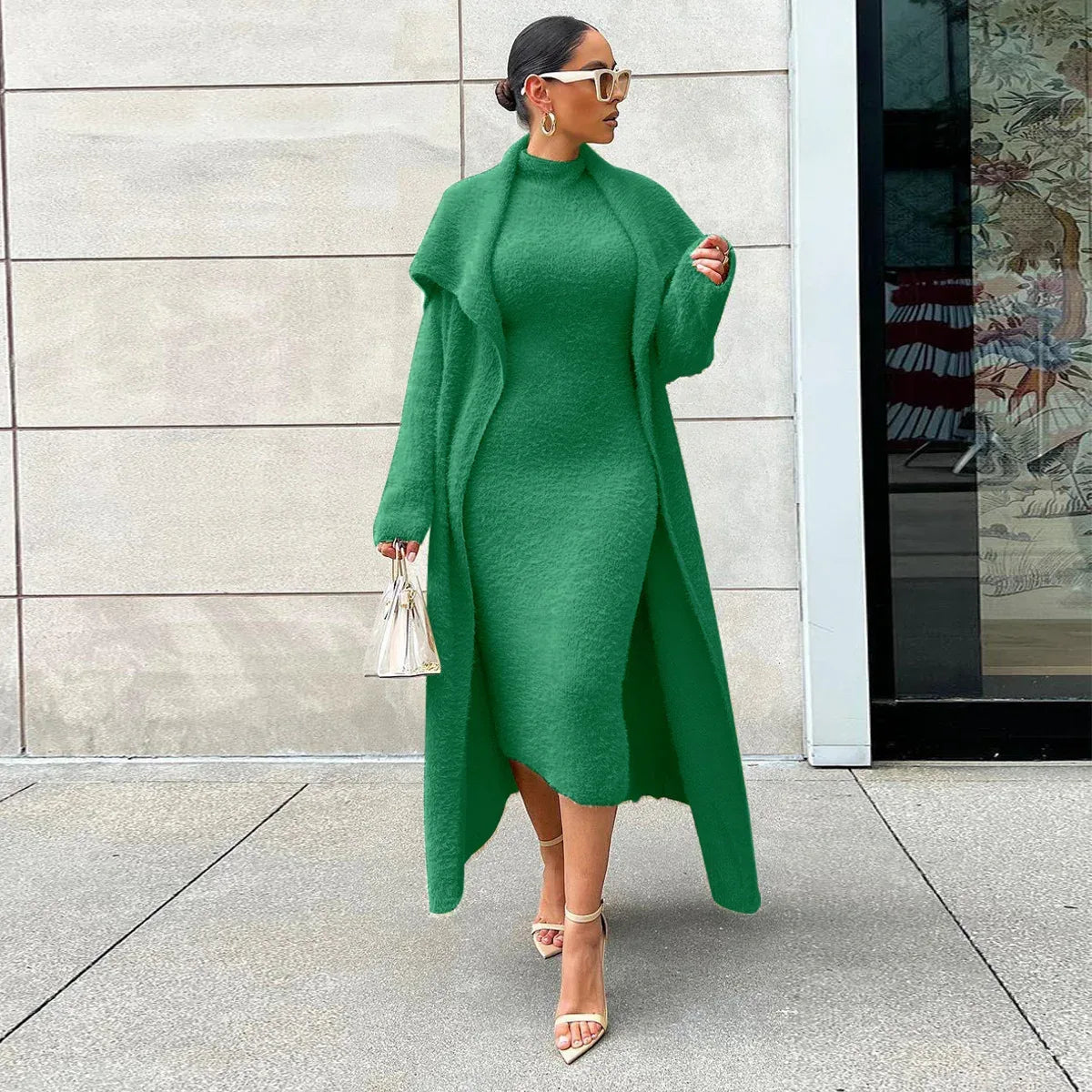 Autumn And Winter Elegant Dress Long Cardigan Velvet Two-piece Suit - DanaFashionstore