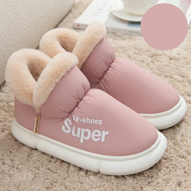 Warm House Shoes Plush Fleece High Back Heel Slippers Home Winter Warm Couple Shoes - DanaFashionstore