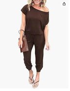 Fashion Slant Shoulder Jumpsuit 2026 - Short Sleeve Pocket Jumpsuit - DanaFashionstore