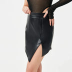PU High Slit Fashion Spice Girl Mid Waist Skirt - DanaFashionstore