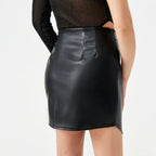 PU High Slit Fashion Spice Girl Mid Waist Skirt - DanaFashionstore
