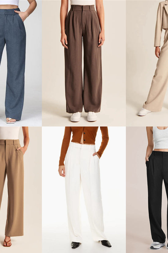 High Waist Straight Trousers With Pockets Wide Leg Casual Pants For Women