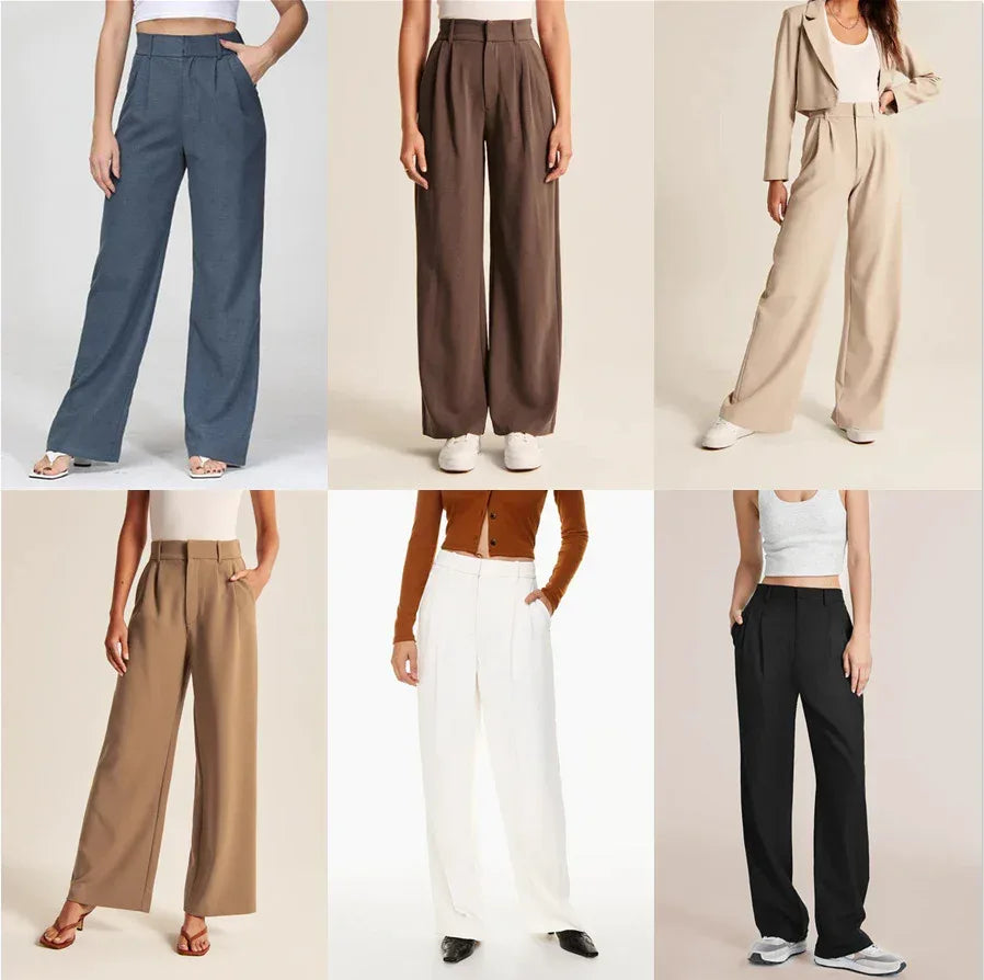 High Waist Straight Trousers With Pockets Wide Leg Casual Pants For Women - DanaFashionstore