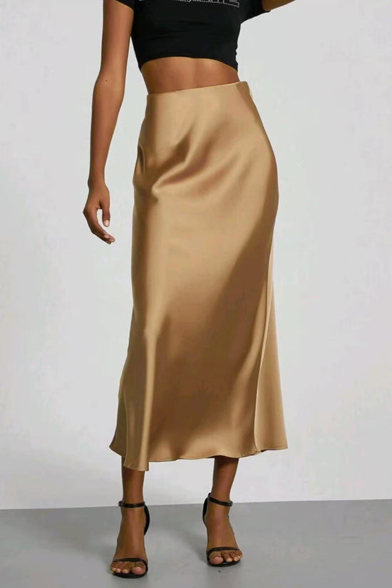 Women's Slim Fit Satin Skirt Fashion Chic Solid Long Skirt