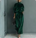 Casual Warm Velour Long-sleeved Solid Color High-neck Zipper Wide-leg Sportswear - DanaFashionstore