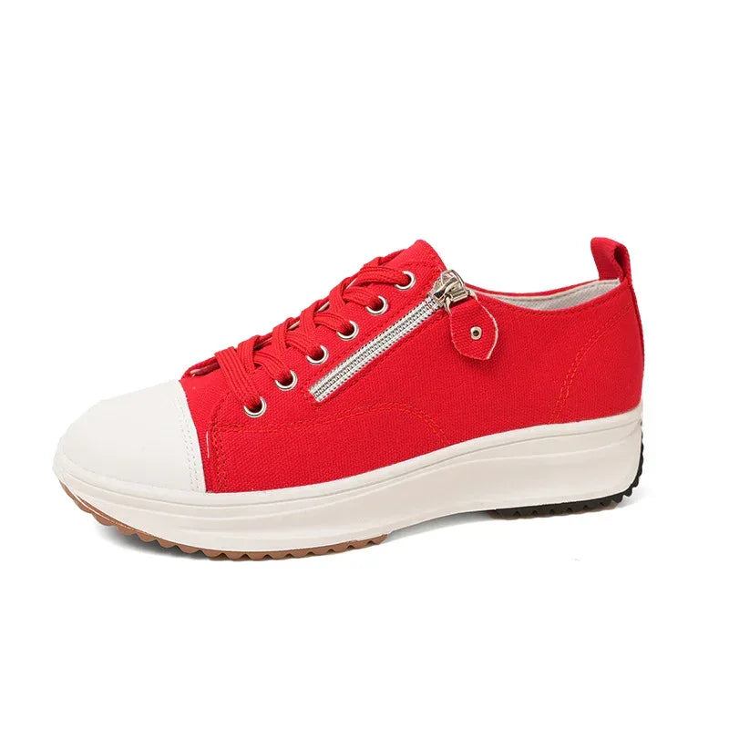 Plus Size Solid Color Low Cut Fashion Round Head Lace-up Platform Women's Casual Pumps - DanaFashionstore