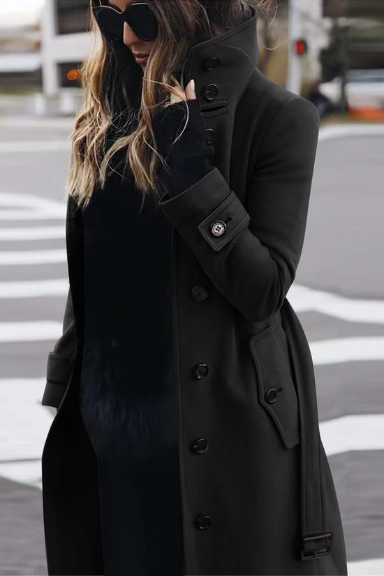 Autumn Winter New Woolen Coat Women's Slim Fit Cardigan Large Coat Women Long Sleeve Single Breasted Stand Collar Woolen Coat