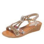 Casual Wedges Sandals With Rhinestone Summer Plus-size Peep-toe Roman Shoes - DanaFashionstore