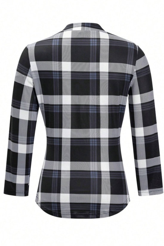 Women's Plaid Notch Neck Criss Cross Tie Short Sleeve T-Shirt