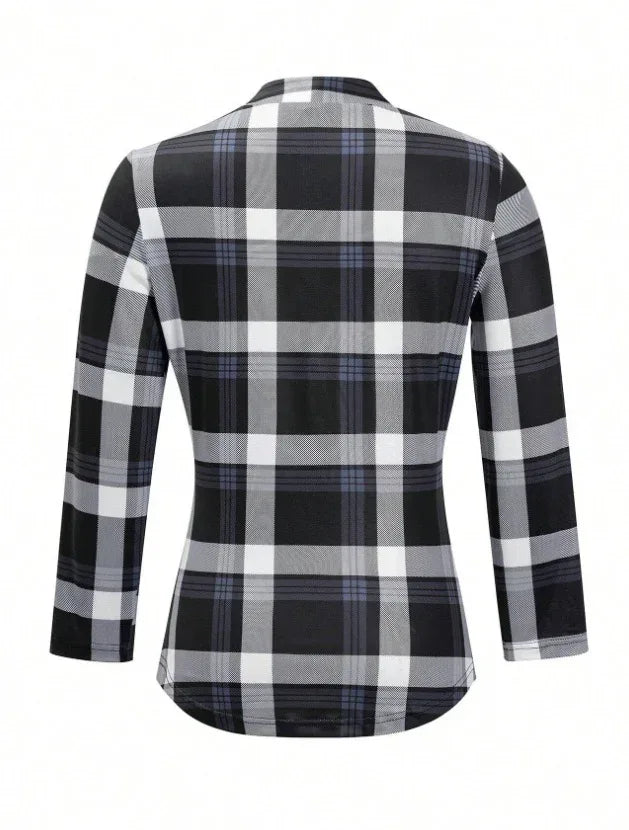Women's Plaid Notch Neck Criss Cross Tie Short Sleeve T-Shirt - DanaFashionstore