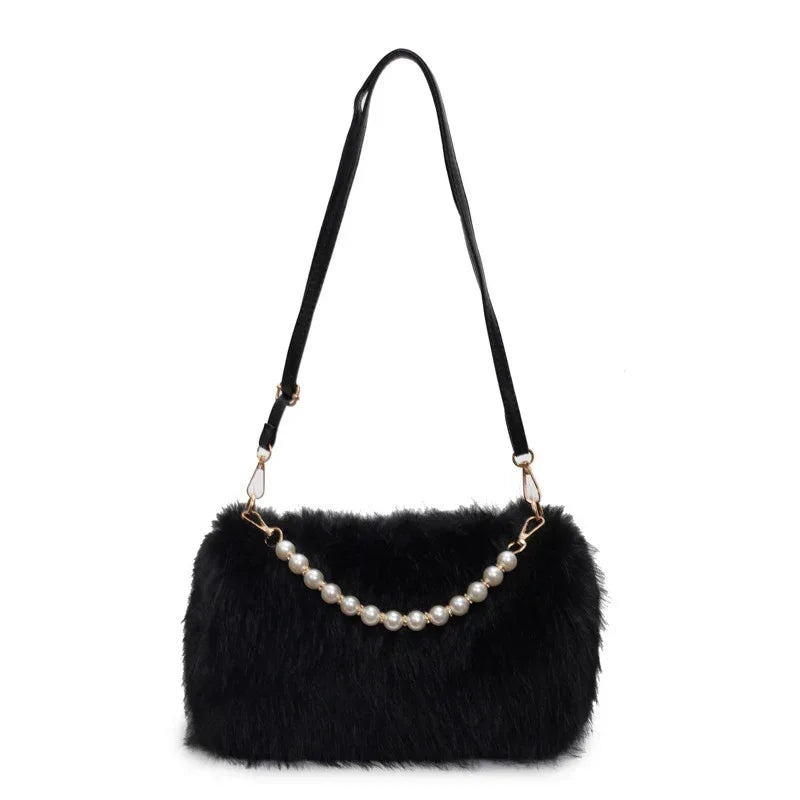 Autumn And Winter Fashion Shoulder Bags Pearl Chain Crossbody Bag Versatile Commuting Armpit Plush Female Bag - DanaFashionstore