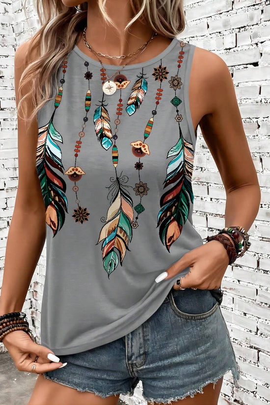 Women's Feather Print Vest Summer Print