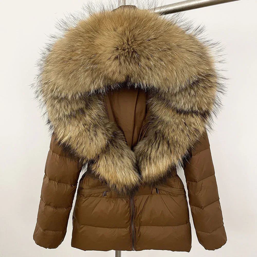 Short Slim Fit Fur Down Jacket 2026 - Women's Waist-Tight Winter Coat - DanaFashionstore