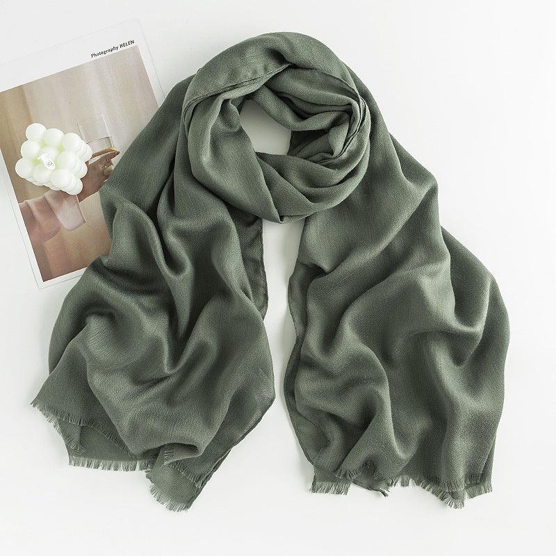 Herringbone Pattern Monochrome Artificial Cashmere Scarf Women's Simple Casual Style Tassel Warm Shawl - DanaFashionstore
