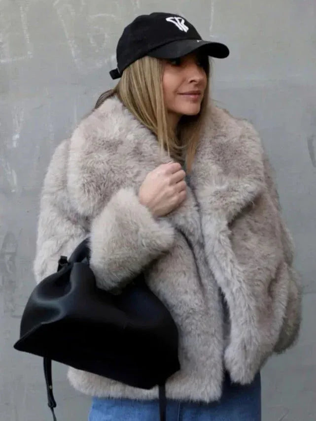 Winter Plush Coat Fashion Warm Thicken Fluffy Lapel Jacket Outwear Casual Long Sleeve Tops Womens Clothing - DanaFashionstore