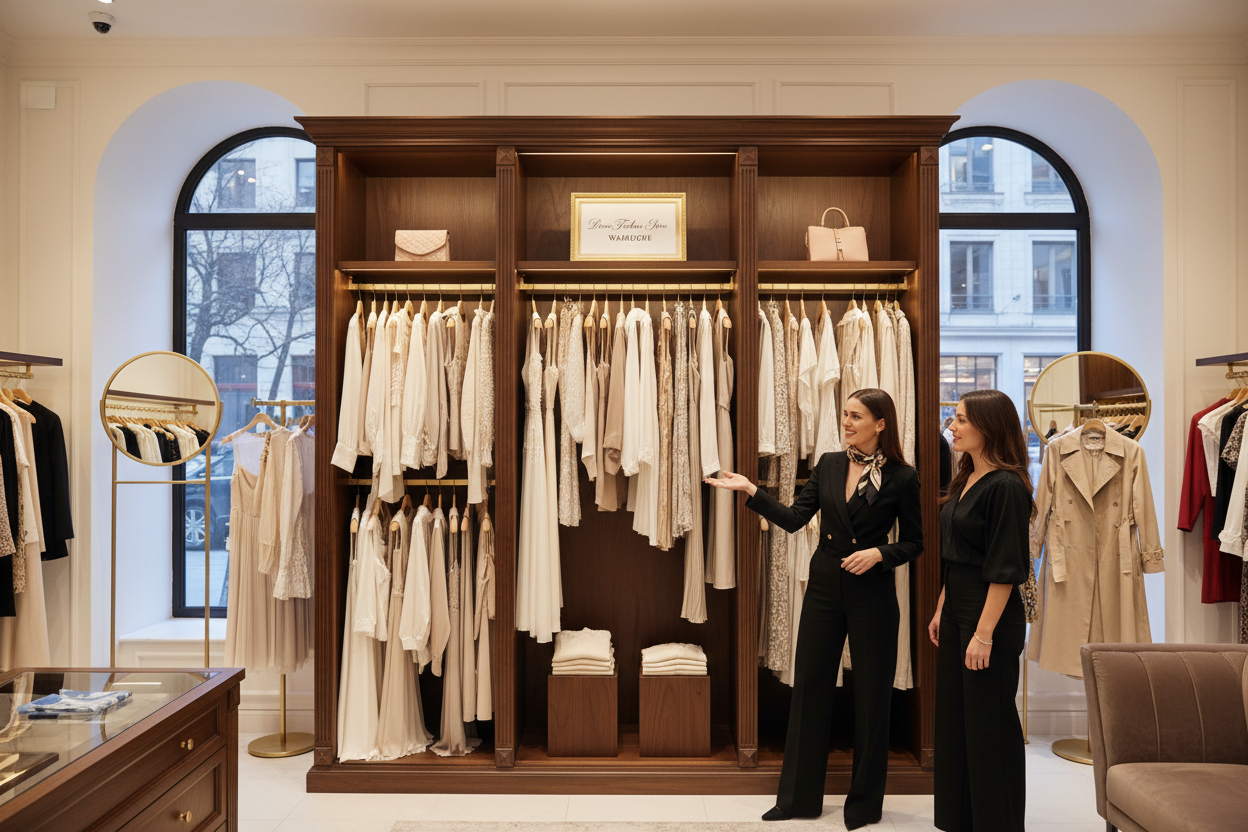 مينفعش يبقو قي خزانه في محل مثلا بدل ما هما علي الارض ده وتكتب علي اخزانه خزانه متجر  دانه للازياء بالانجيليزي ووواحده بنشاور للبنات التانيه بتقولهم اتفضلو هتخليهم يشوفو الخزانه 