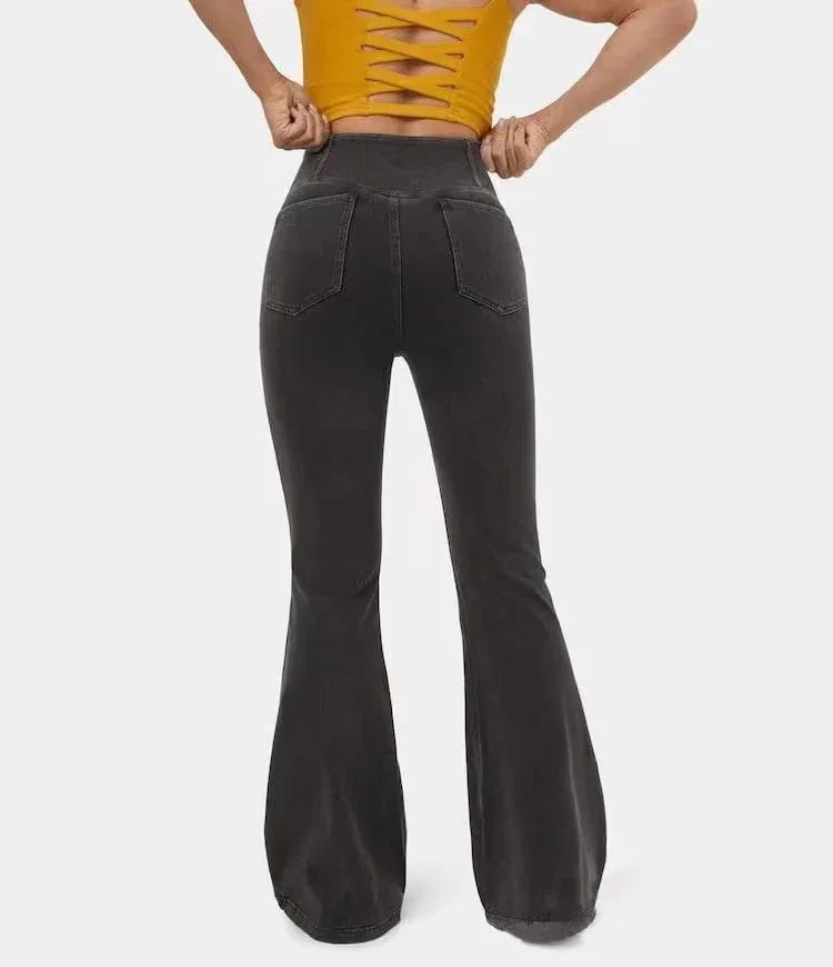 High Imitation Denim Bell-bottom Pants Cross-border Hip Lifting European And American Women Bell-bottom Pants - DanaFashionstore