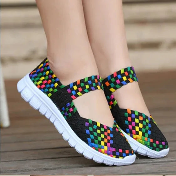 Lightweight flat shoes explosion models wishy elastic band hand-woven shoes women's single shoes large size flat bottom mother shoes factory straight - DanaFashionstore