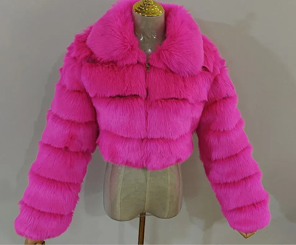 Women's Fur Coat Fox Fur Stitching Short Lapel Long Sleeve Coat - DanaFashionstore