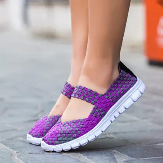 Lightweight flat shoes explosion models wishy elastic band hand-woven shoes women's single shoes large size flat bottom mother shoes factory straight - DanaFashionstore